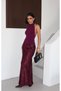 Women's Burgundy Flock Printed Midi Satin Skirt Yel221802