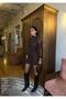 Women's Brown Transparent Floral Pattern Flock Printed Mini Dress Yel221794 - 2