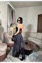 Women's Navy Blue-Brown Plaid Patterned Slit Asymmetrical Skirt Yel221806 - 5