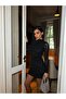 Women's Black Transparent Floral Pattern Flock Printed Mini Dress Yel221794 - 2