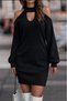 Women's Black Off-Shoulder High Neck Long Sleeve Knit Mini Dress with Chest Window