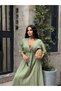 Women's Khaki Watermelon Sleeve V-Neck Muslin Midi Dress Yel221698