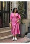 Women's Pink Watermelon Sleeve V-Neck Muslin Midi Dress Yel221698 - 6