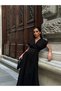 Women's Black Corset Detailed Belted V-Neck Short Sleeve Maxi Dress Yel221675 - 5