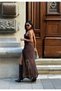 Women's Brown Chest-Cut Out Slit Detailed Strappy Maxi Dress Yel221602 - 5