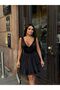 Women's Black Corset Detailed Satin Mini Dress Yel221694