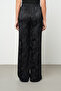 Women's Night Black Floral Patterned Silky Satin Look Palazzo Trousers - 4