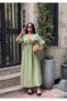 Women's Khaki Watermelon Sleeve V-Neck Muslin Midi Dress Yel221698 - 3