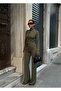 Women's Khaki Finger-Interlocking Crop Jacket-Leggings Set Yel221781