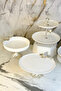 3-Piece Silver Diamond Butterfly Detailed Porcelain Presentation Set & Kura Piped K Bowl Plate Set
