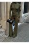 Women's Khaki Finger-Interlocking Crop Jacket-Leggings Set Yel221781 - 4