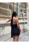 Women's Black Tulle Detailed Backless Blouse-Skirt Set Yel221734 - 5
