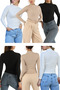 Women's Corded Fabric Knitwear Flexible Long Sleeve Body Blouse (Bady) 3-Piece Product. Black - White - Stone - 2