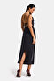 Women's Black Color S6-1 Maxi Length Strap Dress Slit Special Fabric Dress - 4