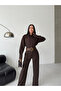 Women's Brown Striped Oversized Shirt and Trouser Set - 7