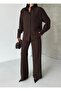 Women's Brown Striped Oversized Shirt and Trouser Set - 2