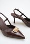 Women's Buckle Detailed Heeled Shoes Bitter Brown Patent Leather - 5