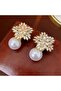 Tarnish-Resistant Steel Zircon Stone Pearl Crystal Flower Earrings - Gift Boxed - 5