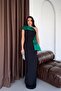 Green Striped One-Shoulder Evening Dress with Rose Detail