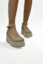 Beige Straw Print Wedge Heel Shoes (V4211) - 8