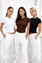Women's Black White Brown 3-Pack Slim Fit Cotton Crop T-Shirt - 6