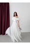 White madonna neckline waist stone embroidered evening dress - 2