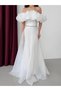 White madonna neckline waist stone embroidered evening dress - 5