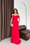 Red Boat Neck Pleated Evening Dress