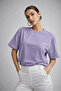 Women's Lilac Crew Neck Oversized Cotton T-Shirt - 4