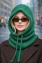 Women's Green Knitted Balaclava Beanie Neck Collar Hat