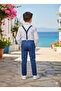 Shirt with Polka Dots, Bow Tie, Suspenders, Indigo Gabardine Trousers, 3-Piece Set - 4