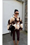 Women's Brown Zippered Deer Pattern Plush Sweatshirt - 2