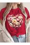 Basic T-Shirt with Heart Flowers Print Detail