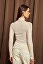 Women's Ecru Cashmere Ultra Lightweight Turtleneck Blouse - 8