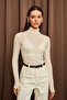 Women's Ecru Cashmere Ultra Lightweight Turtleneck Blouse - 7