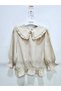 Girl's Beige Ruffle Collar Blouse with Elastic Waist - New Product