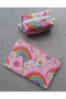 Set of 2 Pink Color Rainbow Patterned Pen Holder/Organizer Bag + Keychain/Wallet/Bag Accessory - 2