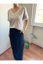 Women's Gray V-Neck Collar and Sleeve End Color Detailed Soft Textured Viscose T-Shirt - 8