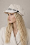 Women's Cap Hat with Chain Detail White - Velvet Brim Captain Style - 2