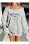 Women's Milano Italy B Printed Boat Neck O Oversized Sweatshirt - 5