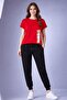 Genis Kesim Cotton T-Shirt and Tracksuit Set with Yandan Aycik Print