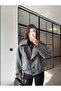 Herringbone Anthracite Grey Bomber Jacket Coat