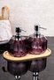 Set of 2 Purple Liquid Soap Dispensers with Bamboo Stand 300 ml Diamond Patterned Modern Acrylic Soap Dispenser - 3