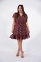 Plus Size Women's Flared Skirt Flounce Dress Pink Floral - 4
