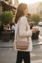 Women's Dark Mink Cross Strap Shoulder Bag Lacoste Textured Faux Leather Flap Zipper Daily Bag - 7
