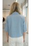 Women's Long Sleeve Crew Neck Basic Elastic Waist Detail Satin Crop Shirt Blouse - 5