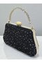 Special Design Black Color Wrinkled Stone Satin Chain Handle Women's Evening Dress Bag Wedding Engagement Graduation - 2
