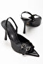 Women's Black Diamond Detailed Two B Piped Heeled Shoes - 3