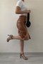 Women's Faux Leather Fleece-Lined Midi Length Slit Pencil Skirt - 3
