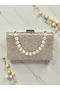Special Design Beige Color Wrinkled Stone Satin Chain Handle Women's Evening Dress Bag Wedding Engagement Graduation - 7